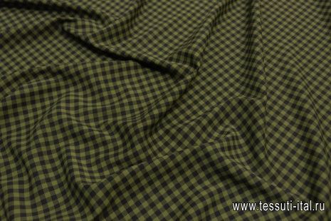 Плательная стрейч (н) черно-зеленая диагональная клетка в стиле Prada - итальянские ткани Тессутидея арт. 17-0983
