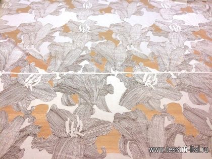 Трикотаж деворе (н) коричневый цветочный орнамент на белом - итальянские ткани Тессутидея арт. 13-1273