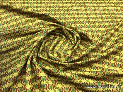 Плательная стрейч (н) бордово-бирюзово-зеленый орнамент - итальянские ткани Тессутидея арт. 03-4498