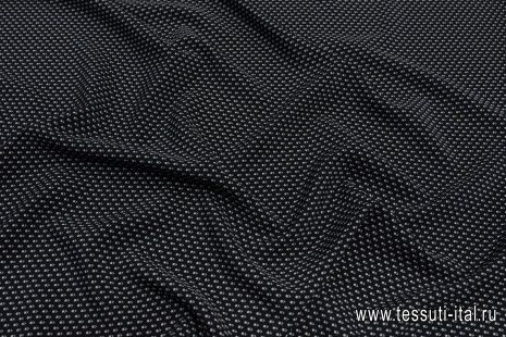 Крепдешин (н) мелкий белый геометрический рисунок на черном - итальянские ткани Тессутидея арт. 10-2456