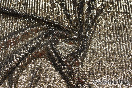 Плательная сетка расшитая пайетками (н) черно-серебрянно-золотая - итальянские ткани Тессутидея арт. 03-7074