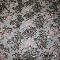 Кружевное полотно с вышивкой  и люрексом (н) розовые цветы на черном - итальянские ткани Тессутидея арт. 03-2480