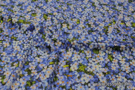 Хлопок стрейч (н) голубой цветочный рисунок - итальянские ткани Тессутидея арт. 01-7152