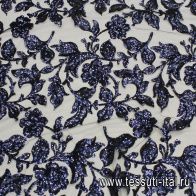 Сетка плательная расшитая пайетками (о) темно-синяя - итальянские ткани Тессутидея арт. 03-6935