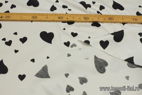 Хлопок стрейч (н) черные сердца на белом - итальянские ткани Тессутидея арт. 01-7215