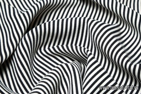 Плательная стрейч (н) черно-белая полоска - итальянские ткани Тессутидея арт. 17-0821