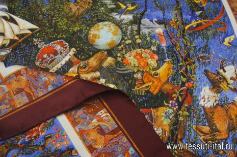 Шелк купон-платок 90*90см с бордовым бордюром - итальянские ткани Тессутидея арт. F-6843