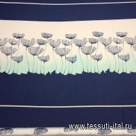 Плательная купон (0,97м) (н) синий цветочный орнамент на бело-синем - итальянские ткани Тессутидея арт. 03-4528
