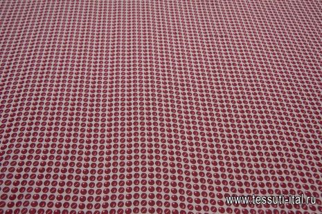 Крепдешин (н) красный стилизованный горох на белом - итальянские ткани Тессутидея арт. 10-2191