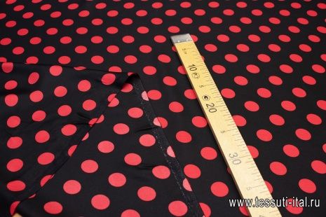 Шелк твил (н) красный горох на черном - итальянские ткани Тессутидея арт. 02-8985