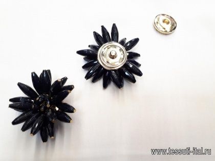 Брошь - кнопка декоративный черный цветок - итальянские ткани Тессутидея арт. F-3806