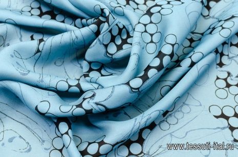 Крепжоржет (н) манекены и стилизованный горох на серо-голубом - итальянские ткани Тессутидея арт. 02-8599
