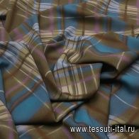 Плательная стрейч (н) сине-коричнево-сиреневая стилизованная клетка - итальянские ткани Тессутидея арт. 04-1118