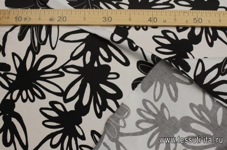 Хлопок стрейч (н) черная цветочная абстракция на белом - итальянские ткани Тессутидея арт. 01-7410