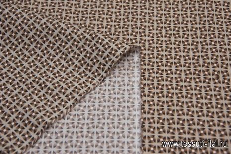 Сорочечная (н) серо-коричневый геометрический принт на бежевом - итальянские ткани Тессутидея арт. 01-6223