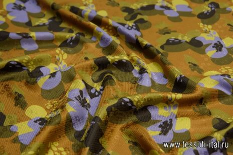 Шелк дама (н) желто-сиренево-зеленая цветочная абстракция - итальянские ткани Тессутидея арт. 10-1664