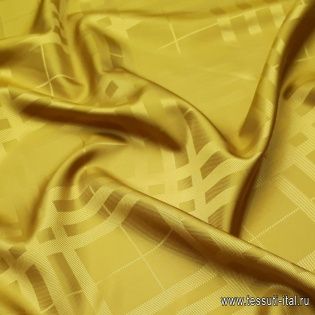 Подкладочная жаккардовая  (о) охра стилизованная клетка - итальянские ткани Тессутидея арт. 08-0883