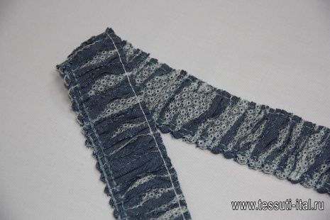 Тесьма джинсовая бахрома с кружевом голубая ш-4,5см - итальянские ткани Тессутидея арт. 03-3562