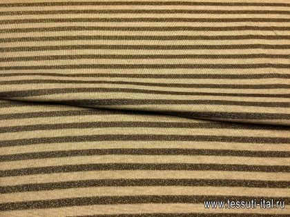 Трикотаж с люрексом (н) бежево-коричневая полоска - итальянские ткани Тессутидея арт. 13-1311