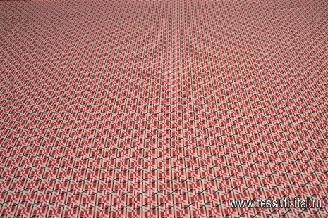 Плательная (н) красно-черно-белый геометрический орнамент - итальянские ткани Тессутидея арт. 03-6195