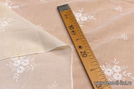 Плательная (н) белая вышивка на светло-бежевом - итальянские ткани Тессутидея арт. 03-6003