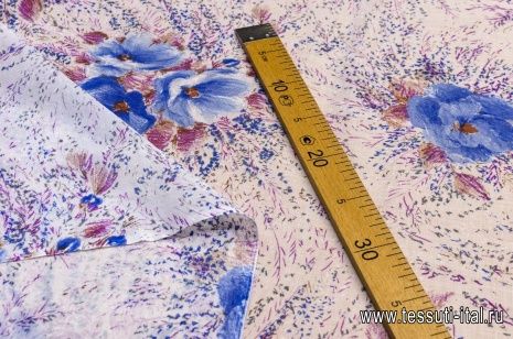 Батист (н) фиолетово-голубой цветочный орнамент на белом - итальянские ткани Тессутидея арт. 01-4916