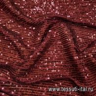 Сетка плательная расшитая пайетками (о) бордовая - итальянские ткани Тессутидея арт. 03-6495