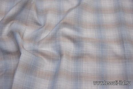 Сорочечная (н) бело-бежево-голубая стилизованная клетка  - итальянские ткани Тессутидея арт. 01-6403