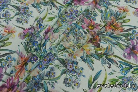 Трикотаж пике (н) цветочный рисунок на мятном - итальянские ткани Тессутидея арт. 12-1109