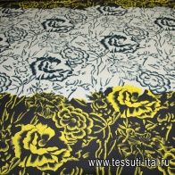 Плательная cadi стрейч купон (1,1м) (н) черно-бежево-желтый цветочный орнамент в стиле Etro - итальянские ткани Тессутидея арт. 04-0947