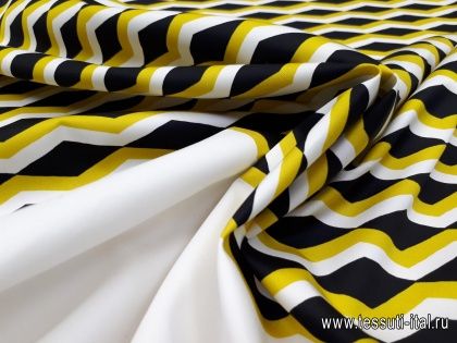 Хлопок купон (0,9м) (н) желто-черный геометрический орнамент на белом - итальянские ткани Тессутидея арт. 01-4937