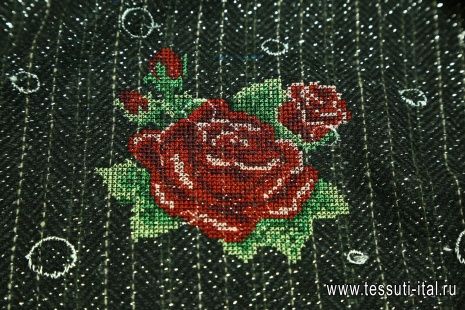 Костюмный твид с люрексом (н) вышивка розы черно-белом - итальянские ткани Тессутидея арт. 05-2508