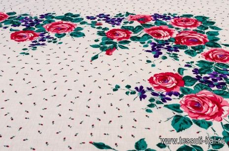 Батист платочный купон (1,4м) (н) цветочный орнамент на белом - итальянские ткани Тессутидея арт. 01-4887