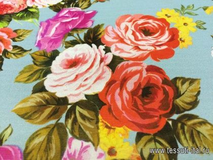Шифон стрейч (н) яркий цветочный орнамент на голубом - итальянские ткани Тессутидея арт. 02-7944