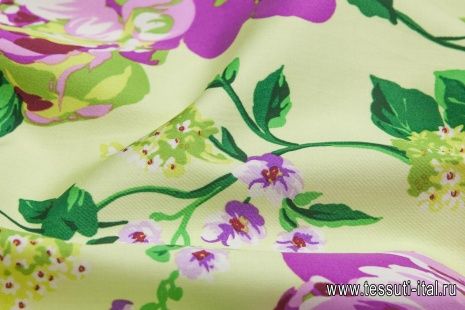 Плательная (н) розово-зеленый цветочный орнамент на желтом - итальянские ткани Тессутидея арт. 01-4511