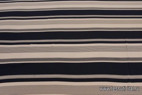 Крепдешин (н) бежево-черная стилизованная полоска - итальянские ткани Тессутидея арт. 10-2455