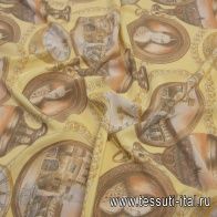 Крепдешин (н) вазы, часы и портреты на светло-желтом - итальянские ткани Тессутидея арт. 10-2433