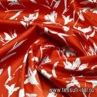 Плательная стрейч купон (1,4м) (н) серо-белый орнамент на красном - итальянские ткани Тессутидея арт. 01-3623