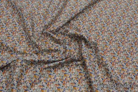Сорочечная (н) бело-сине-бордовый цветочный рисунок - итальянские ткани Тессутидея арт. 01-7206