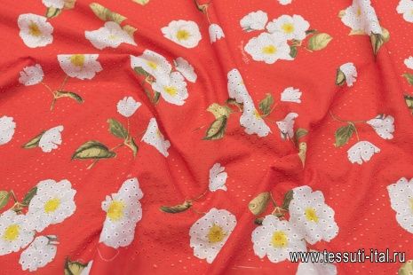 Шитье (н) белые цветы на красном - итальянские ткани Тессутидея арт. 01-6908