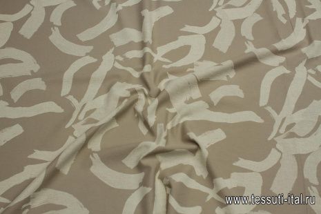 Лен с хлопком костюмный (н) бело-коричневая абстракция - итальянские ткани Тессутидея арт. 16-0882