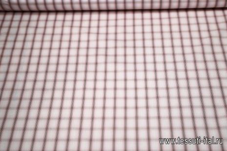 Сорочечная клетка стрейч (н) коричнево-бело-розовая - итальянские ткани Тессутидея арт. 01-3485