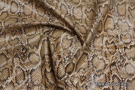 Искусственная кожа (н) бежево-коричневый змеиный принт - итальянские ткани Тессутидея арт. 03-7106