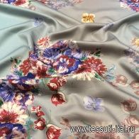 Плательная (н) цветочный орнамент на серо-голубом - итальянские ткани Тессутидея арт. 01-4192