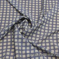 Крепдешин (н) белый геометрический принт на светло-синем - итальянские ткани Тессутидея арт. 10-3533