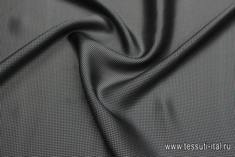 Шелк атлас (н) мелкий белый стилизованный горох на черном - итальянские ткани Тессутидея арт. 10-3589