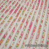 Плиссе (н) розовый цветочный орнамент на белом - итальянские ткани Тессутидея арт. 03-6291