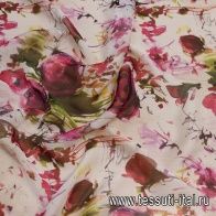 Шифон (н) цветочная абстракция на белом - итальянские ткани Тессутидея арт. 10-2449