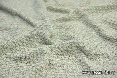Трикотаж хлопок вязанный меланжевый (н) бело-бежево-зеленый с люрексом - итальянские ткани Тессутидея арт. 12-0984