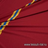 Трикотаж шерсть (н) сине-желтые полосы на темно-красном - итальянские ткани Тессутидея арт. 15-0993